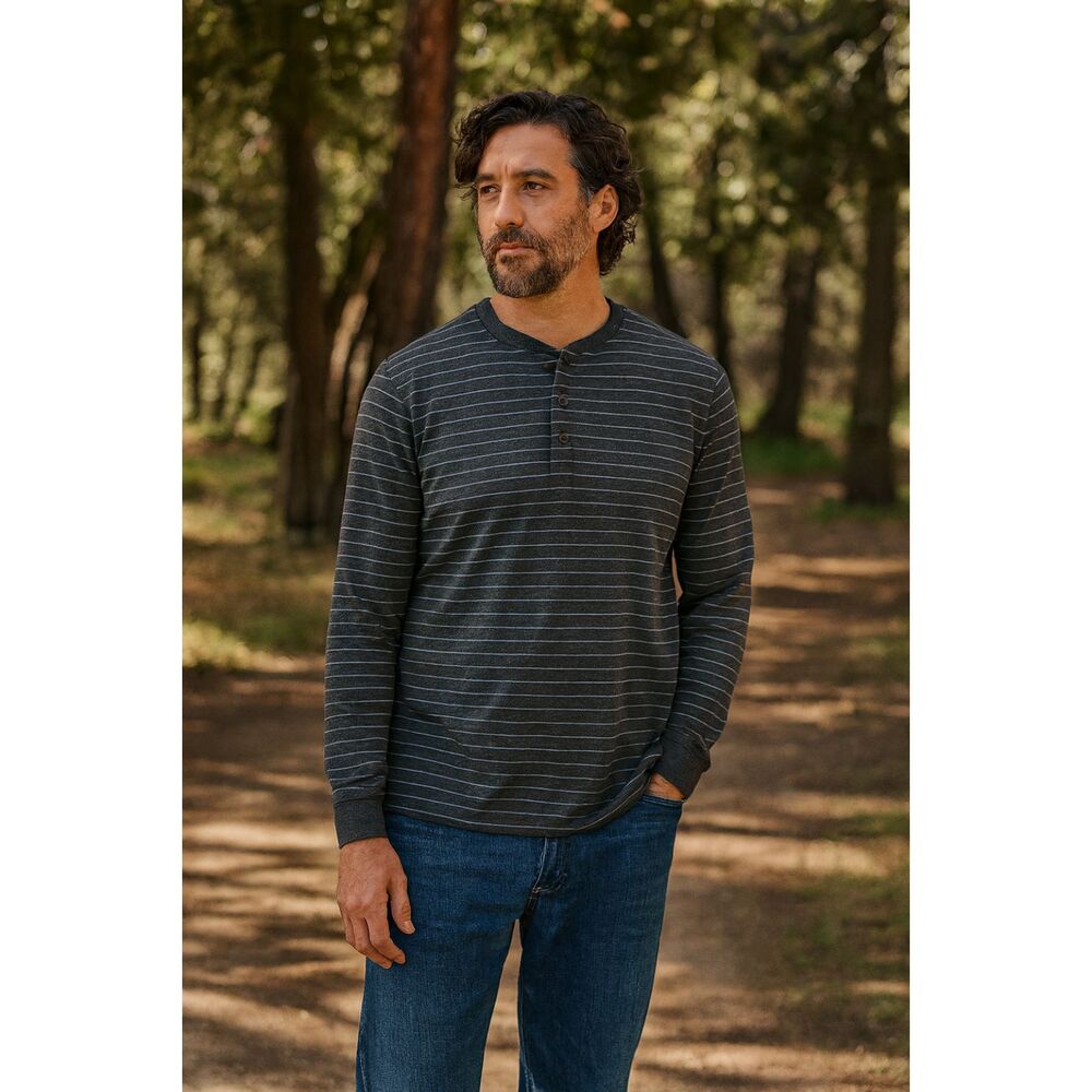 NWT MARINE LAYER Gray Stripe Long Sleeve Henley T Shirt Tee Top Men's Size XXL
